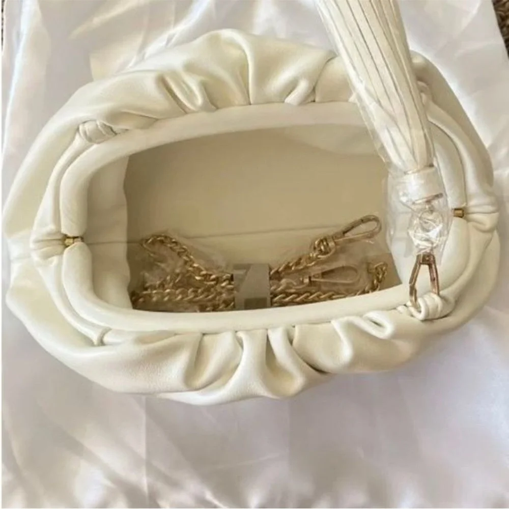 New Understated Leather clamshell clutch Vegan Leather handbag/Crossbody ivory